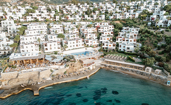 Yaz Yalıkavak — aerial view of the boutique hotel and turquoise coast